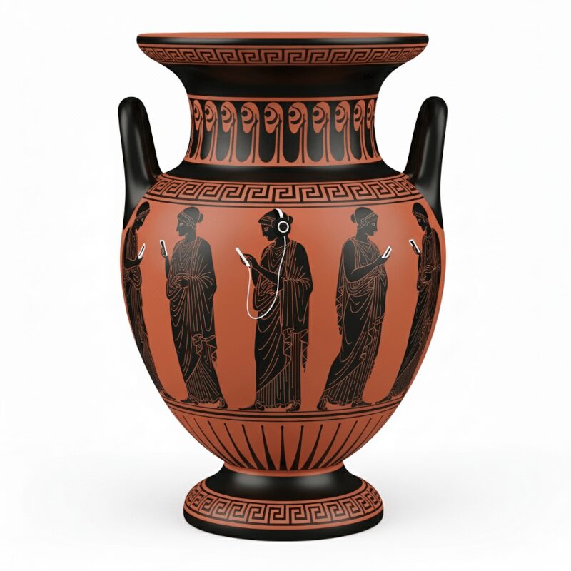 urn with women with phones