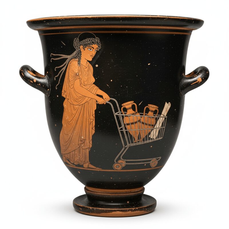 urn with woman shopping